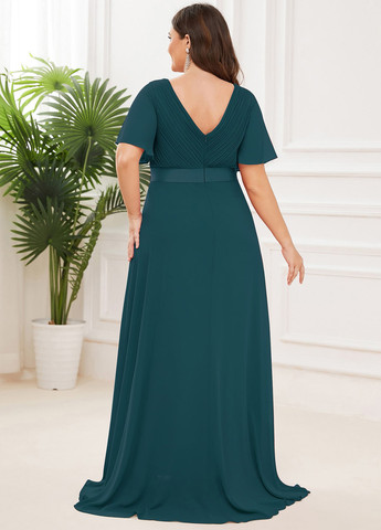 Темно-бирюзовое вечернее платье на запах SHEIN однотонное