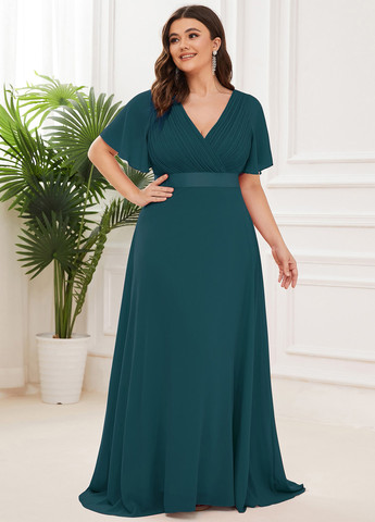 Темно-бирюзовое вечернее платье на запах SHEIN однотонное