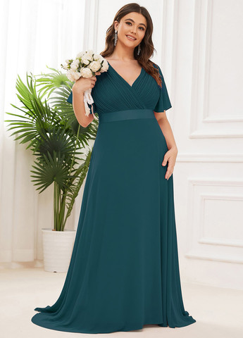 Темно-бирюзовое вечернее платье на запах SHEIN однотонное