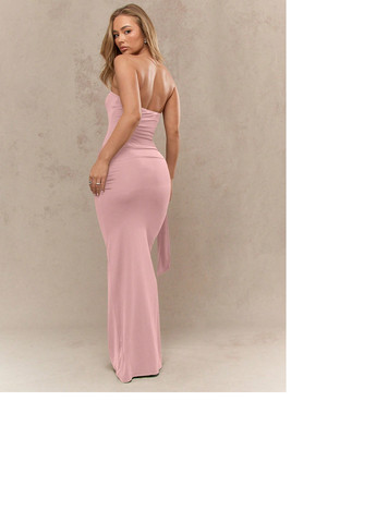 Светло-розовое кэжуал платье бандо, с открытыми плечами SHEIN однотонное