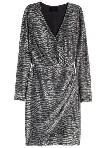 Серебряное коктейльное платье на запах H&M зебра