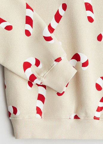 H&M світшот новорічний світло-бежевий кежуал бавовна, трикотаж