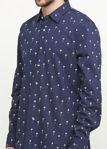 Темно-синяя кэжуал рубашка с геометрическим узором Guess by Marciano с длинным рукавом