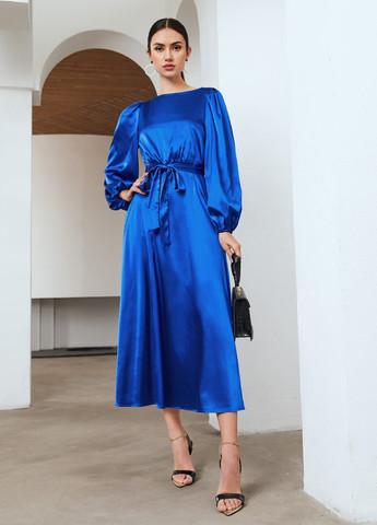 Синя коктейльна, ділова сукня кльош SHEIN однотонна