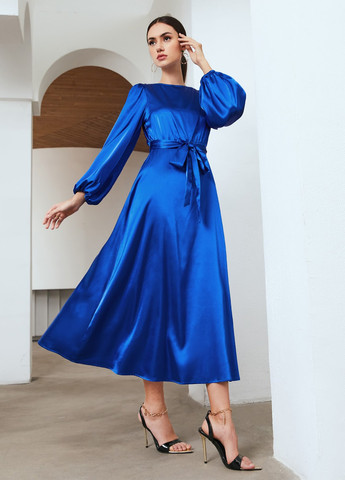 Синя коктейльна, ділова сукня кльош SHEIN однотонна