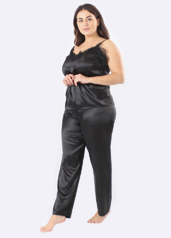 Чорний демісезонний комплект (халат, майка, штани) Ghazel