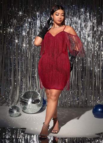 Красное коктейльное платье SHEIN однотонное