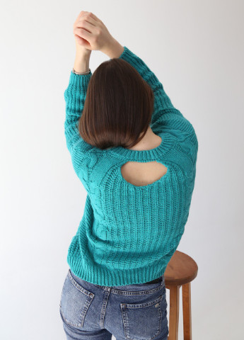 Бірюзовий демісезонний светр жіночий бірюзовий в'язаний широкий JEANSclub Свободная
