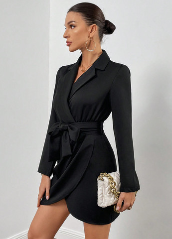 Чорна кежуал сукня на запах SHEIN однотонна