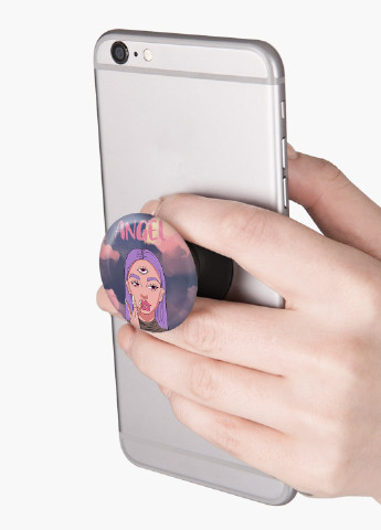 Попсокет (Popsockets) тримач для смартфону Ангел Діджитал Арт (Angel Digital art) (8754-1635) Чорний MobiPrint (216836454)