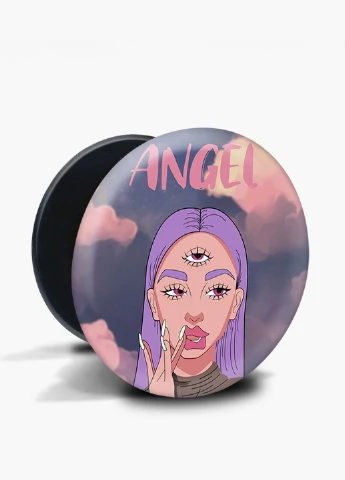 Попсокет (Popsockets) тримач для смартфону Ангел Діджитал Арт (Angel Digital art) (8754-1635) Чорний MobiPrint (216836454)