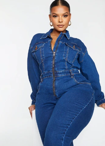 Комбінезон PrettyLittleThing комбінезон-брюки однотонний синій кежуал, джинсовий бавовна