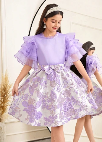 Лавандовый летний комплект (блуза, юбка) SHEIN