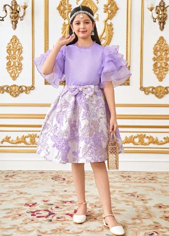 Лавандовый летний комплект (блуза, юбка) SHEIN