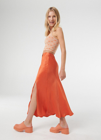 Оранжевая кэжуал однотонная юбка Reserved а-силуэта (трапеция)