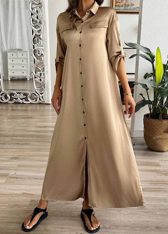 Світло-коричнева кежуал сукня сукня-сорочка SHEIN однотонна