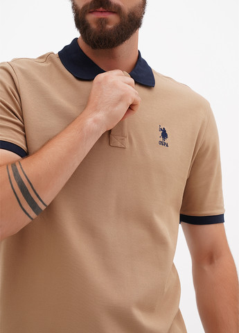 Бежевая футболка-поло для мужчин U.S. Polo Assn. однотонная