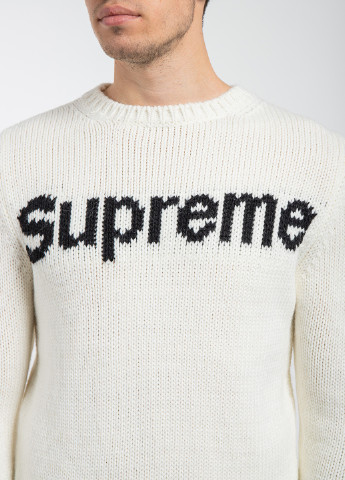 Белый демисезонный белый шерстяной свитер с логотипом Supreme Spain