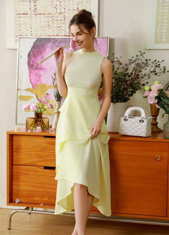 Світло-жовтий святковий, вечірня сукня кльош, з відкритими плечима SHEIN однотонна