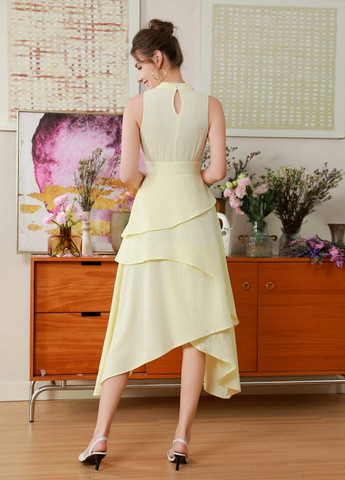 Світло-жовтий святковий, вечірня сукня кльош, з відкритими плечима SHEIN однотонна