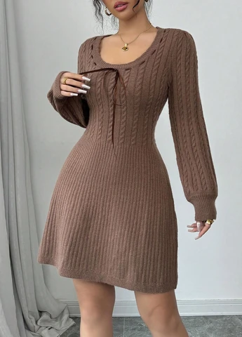 Коричневое кэжуал платье платье-свитер SHEIN однотонное