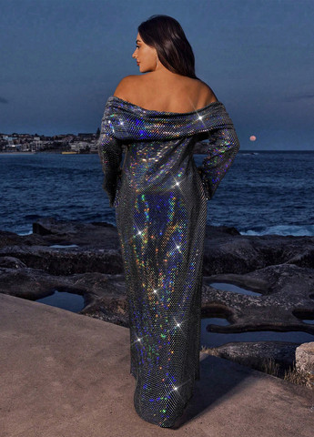 Черное вечернее платье годе SHEIN однотонное