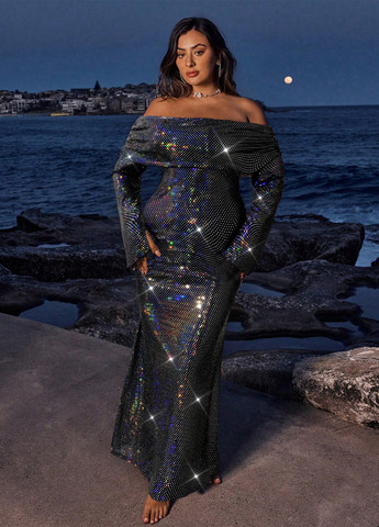 Черное вечернее платье годе SHEIN однотонное