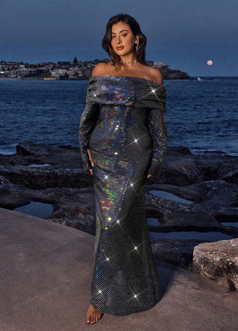 Черное вечернее платье годе SHEIN однотонное