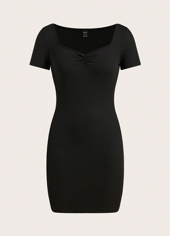 Черное кэжуал платье платье-футболка, силуэтная SHEIN однотонное