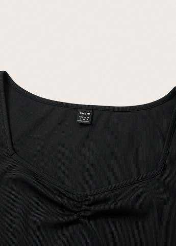 Черное кэжуал платье платье-футболка, силуэтная SHEIN однотонное