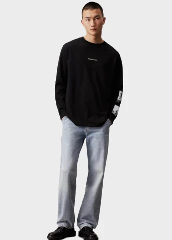 Черный демисезонный кэжуал лонгслив Calvin Klein Jeans с рисунком