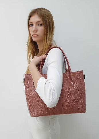 Стильна шкіряна велика повсякденна сумка 8622 рожева Fashion Сумка (226760522)