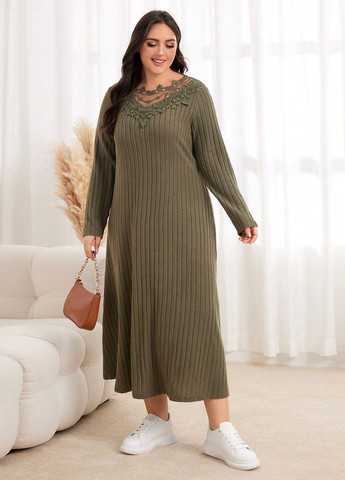 Оливкова (хакі) кежуал сукня кльош SHEIN однотонна