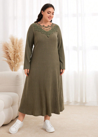 Оливкова (хакі) кежуал сукня кльош SHEIN однотонна