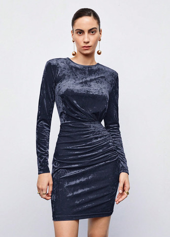 Темно-синее праздничный, кэжуал платье силуэтная SHEIN однотонное