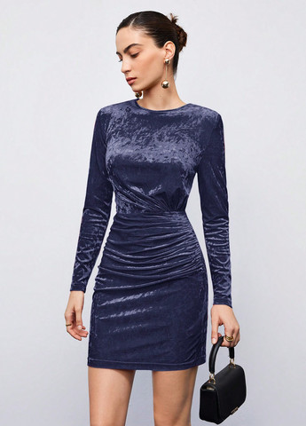 Темно-синее праздничный, кэжуал платье силуэтная SHEIN однотонное