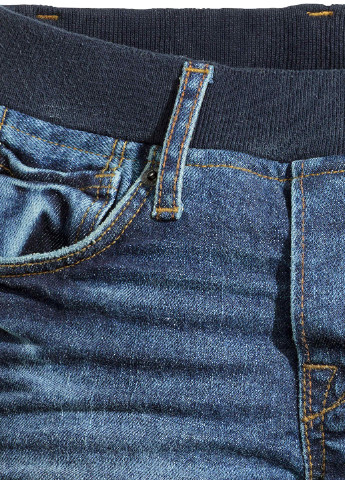 Шорты H&M средняя талия однотонные тёмно-синие джинсовые