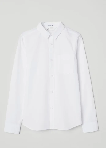 Белая кэжуал рубашка однотонная H&M с длинным рукавом