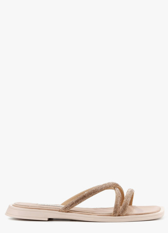Бежевые шлепанцы Le'BERDES со стразами