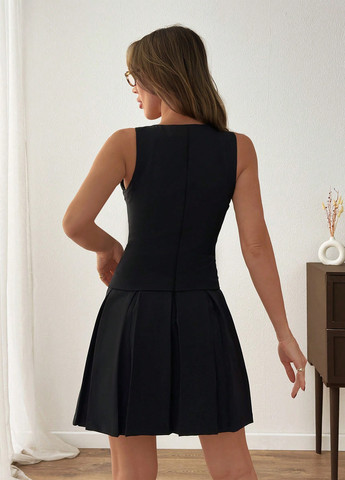 Чорна ділова, кежуал сукня з спідницею-сонце, сукня-жакет SHEIN однотонна