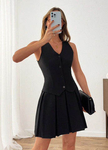 Чорна ділова, кежуал сукня з спідницею-сонце, сукня-жакет SHEIN однотонна