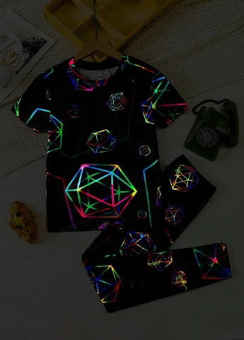 Черная всесезон пижама (футболка, брюки) футболка + брюки SHEIN