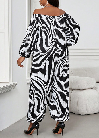 Комбинезон SHEIN комбинезон-брюки зебра чёрно-белого кэжуал полиэстер