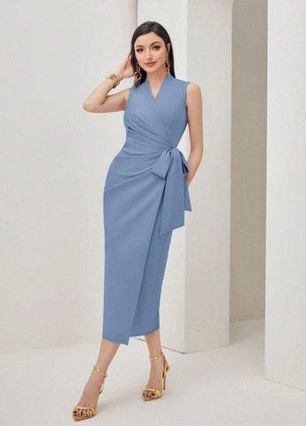 Сіро-голубий кежуал сукня на запах SHEIN однотонна