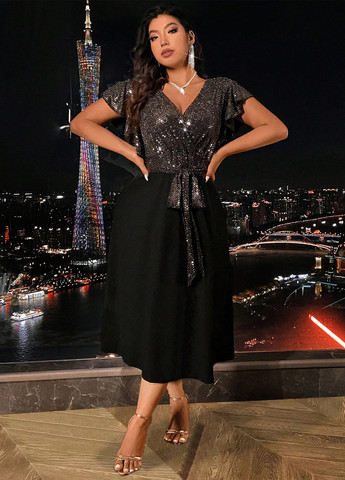 Чорна вечірня сукня кльош SHEIN однотонна