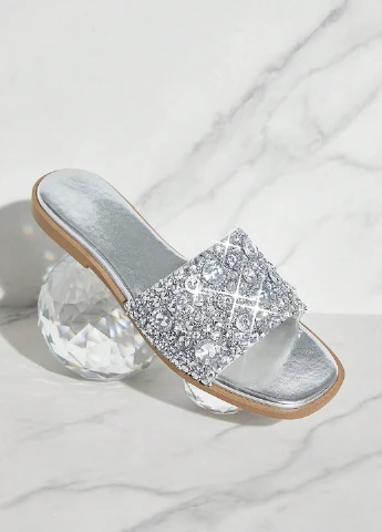 Серебряные босоножки SHEIN со стразами