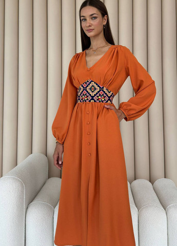 Помаранчева кежуал сукня кльош No Brand з геометричним візерунком