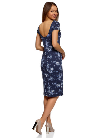 Синее кэжуал платье Oodji с цветочным принтом