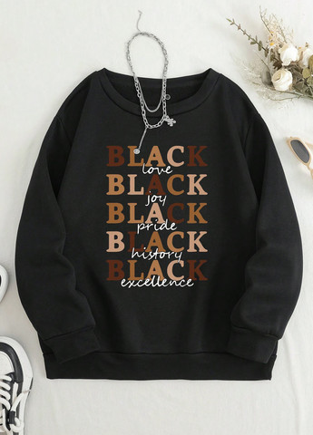 Чорний світшот SHEIN напис без декору (330763263)