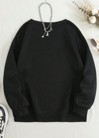 Чорний світшот SHEIN напис без декору (330763263)